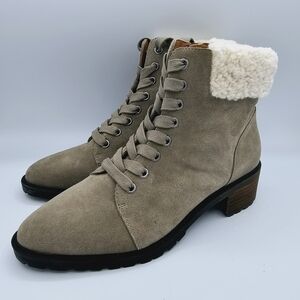 Lucky Brand Jacenia Olive Green Faux Shearling Leather Suede Booties size 8